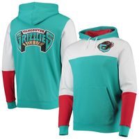 Men's Mitchell & Ness Turquoise/White Vancouver Grizzlies Hardwood Classics Fusion 2.0 Colorblock - Pullover Hoodie