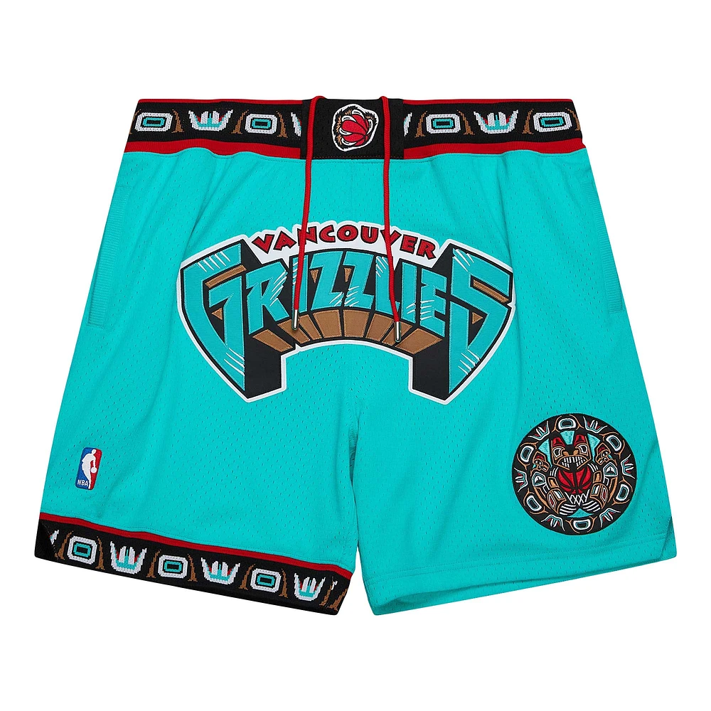 Short en maille authentique NBA x Just Don pour hommes Mitchell & Ness Turquoise Vancouver Grizzlies Hardwood Classics