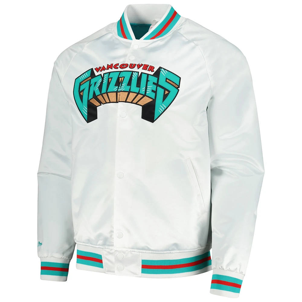 Veste blanche à bouton-pression raglan pour hommes Mitchell & Ness des Hardwood Classics de Vancouver Grizzlies