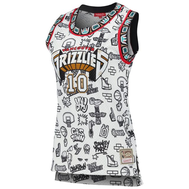 Maillot Mitchell & Ness Mike Bibby Vancouver Grizzlies 1998 Doodle Swingman blanc pour femme