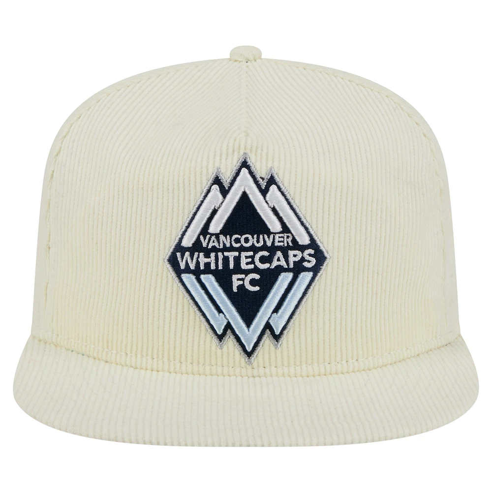 Casquette de golf à visière snapback Vancouver Whitecaps FC 2025 Kickoff de New Era pour homme, couleur crème