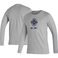 Men's adidas Heather Gray Vancouver Whitecaps FC Lockup Long Sleeve - T-Shirt