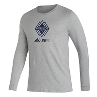 Men's adidas Heather Gray Vancouver Whitecaps FC Lockup Long Sleeve - T-Shirt