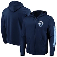 Sweat à capuche entièrement zippé manches foulard emblématique de Vancouver Whitecaps FC marque Fanatics pour hommes, bleu profond