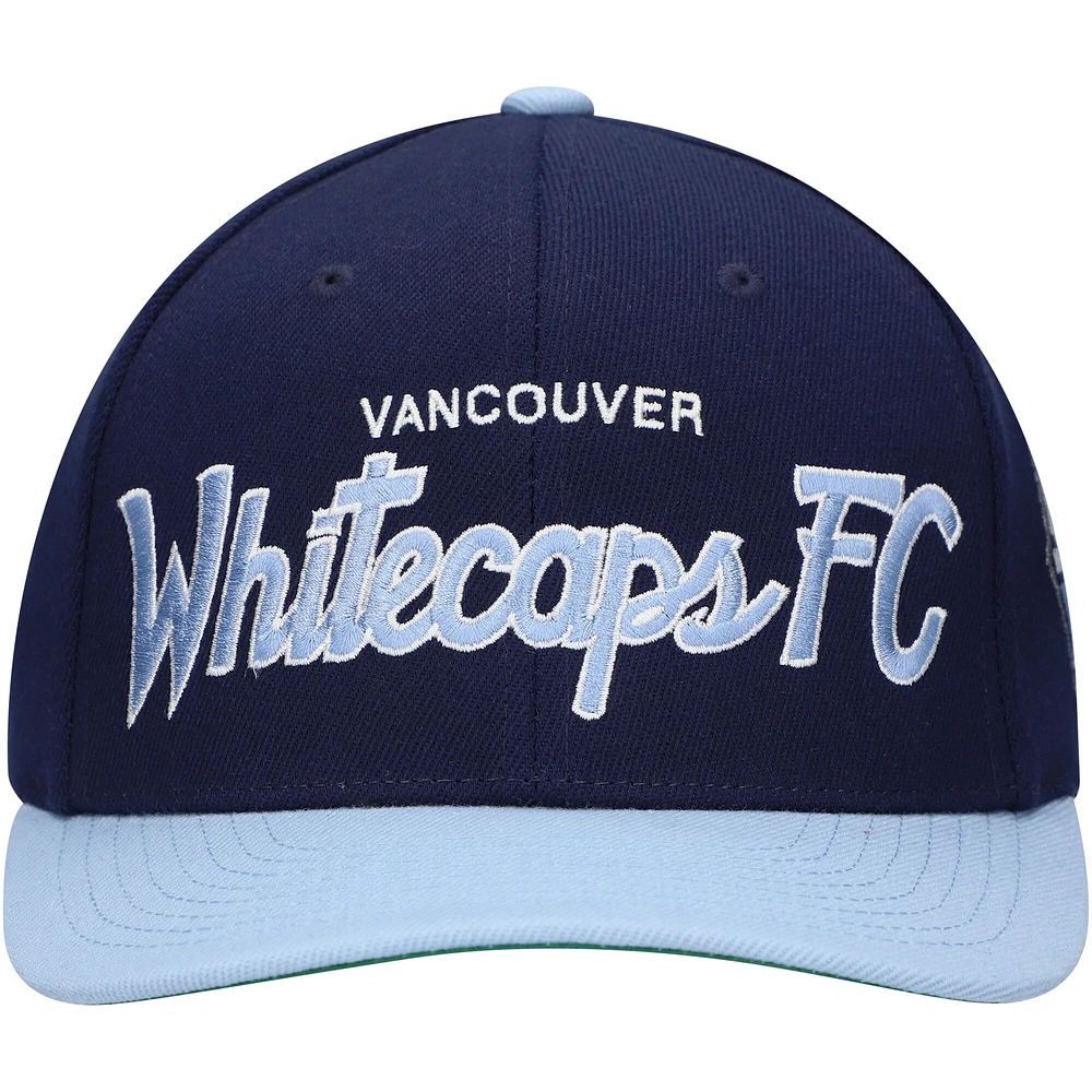 Men's Mitchell & Ness Deep Sea Blue Vancouver Whitecaps FC Team Script 2.0 Stretch Snapback Hat