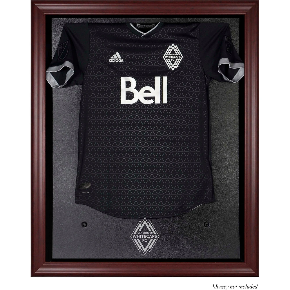 Vitrine de présentation de maillot avec logo de l'équipe en acajou des Whitecaps de Vancouver