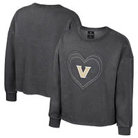 Girls Youth Colosseum Black Vanderbilt Commodores Audrey Washed Fleece Pullover Crewneck Sweatshirt