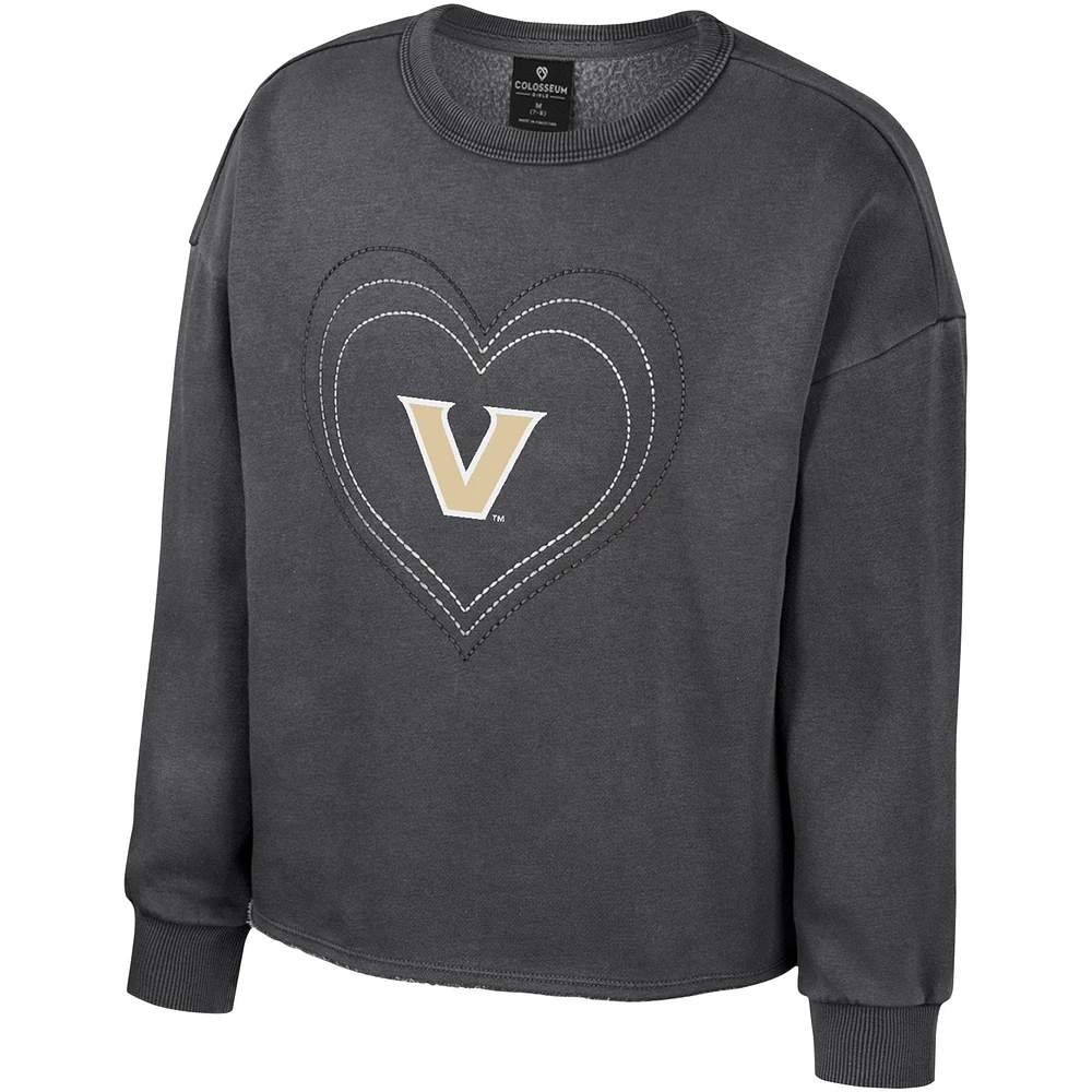 Girls Youth Colosseum Black Vanderbilt Commodores Audrey Washed Fleece Pullover Crewneck Sweatshirt