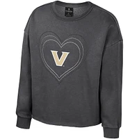 Girls Youth Colosseum Black Vanderbilt Commodores Audrey Washed Fleece Pullover Crewneck Sweatshirt