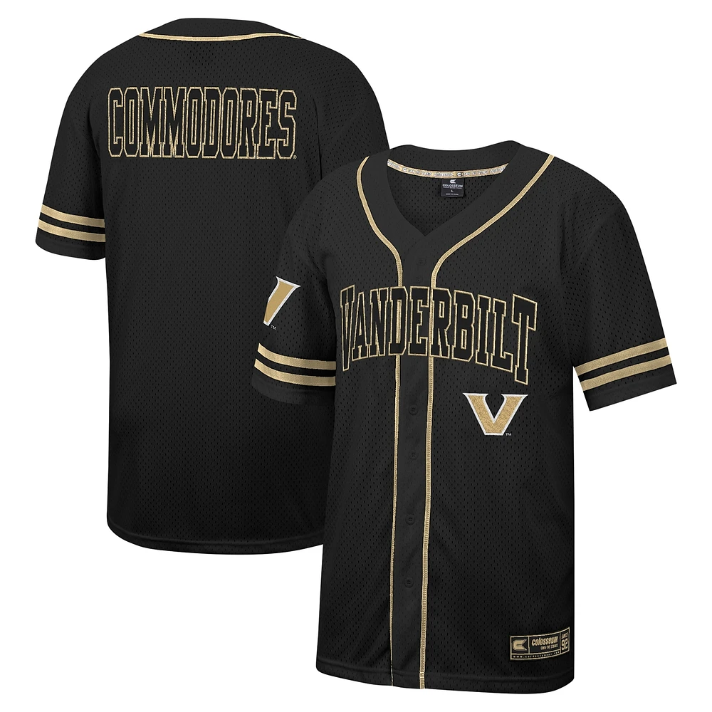 Maillot de baseball boutonné en maille Free Spirited Colosseum noir Vanderbilt Commodores pour hommes