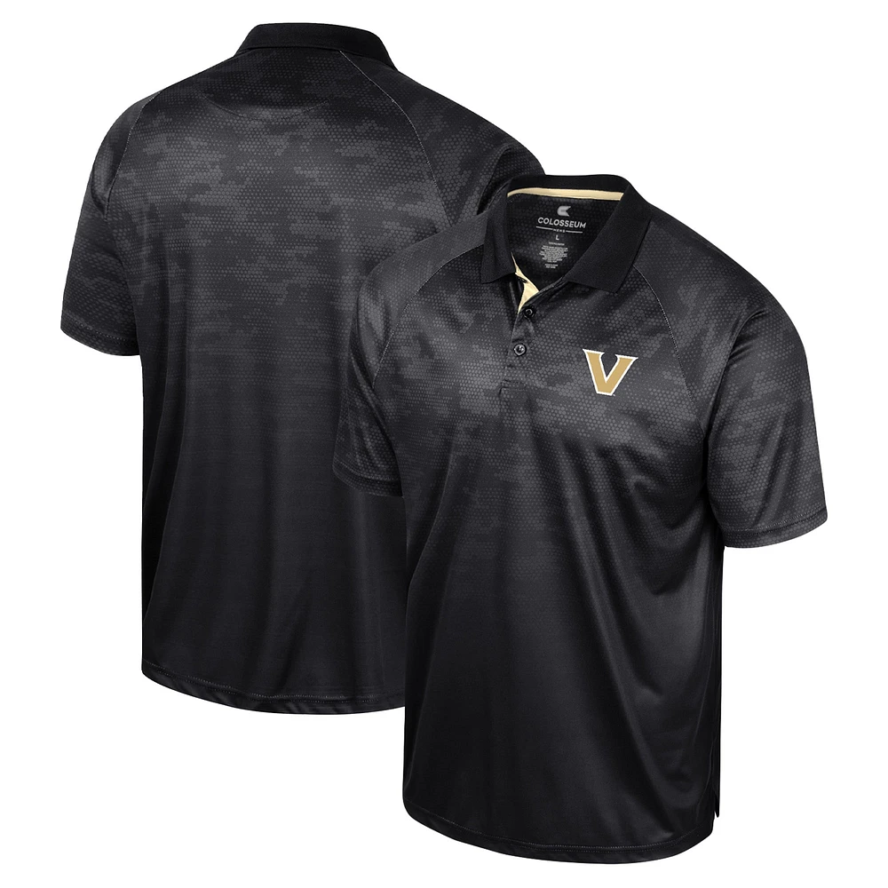 Men's Colosseum Black Vanderbilt Commodores Honeycomb Raglan Polo