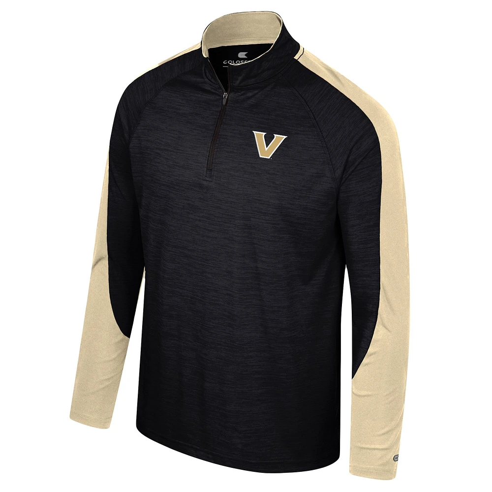 Haut à quart de zip Colosseum noir Vanderbilt Commodores Langmore Raglan pour hommes