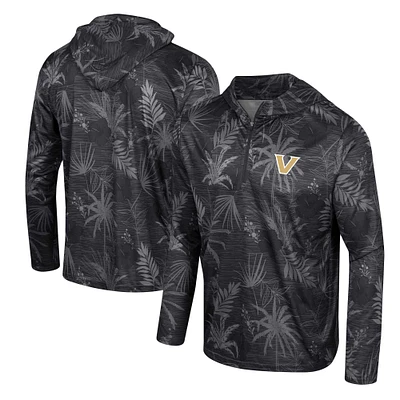 Men's Colosseum Black Vanderbilt Commodores Palms Printed Lightweight Quarter-Zip Hooded Top