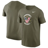 T-shirt d'appréciation militaire de baseball Nike Olive Vanderbilt Commodores pour hommes