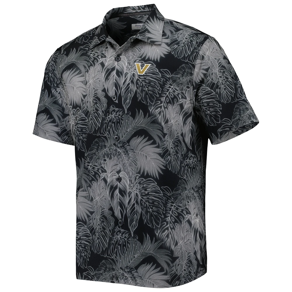 Men's Tommy Bahama Black Vanderbilt Commodores Coast Luminescent Fronds IslandZone Button-Up Camp Shirt