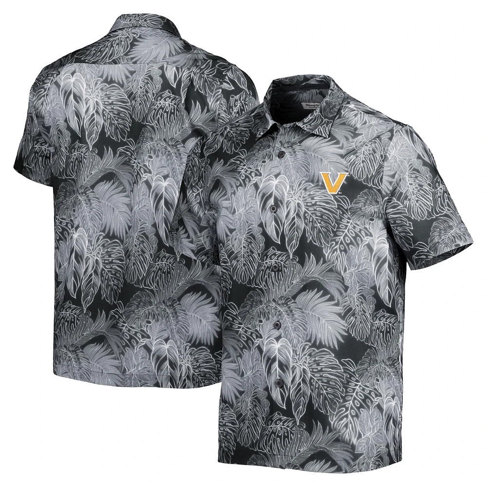 Men's Tommy Bahama Black Vanderbilt Commodores Coast Luminescent Fronds IslandZone Button-Up Camp Shirt