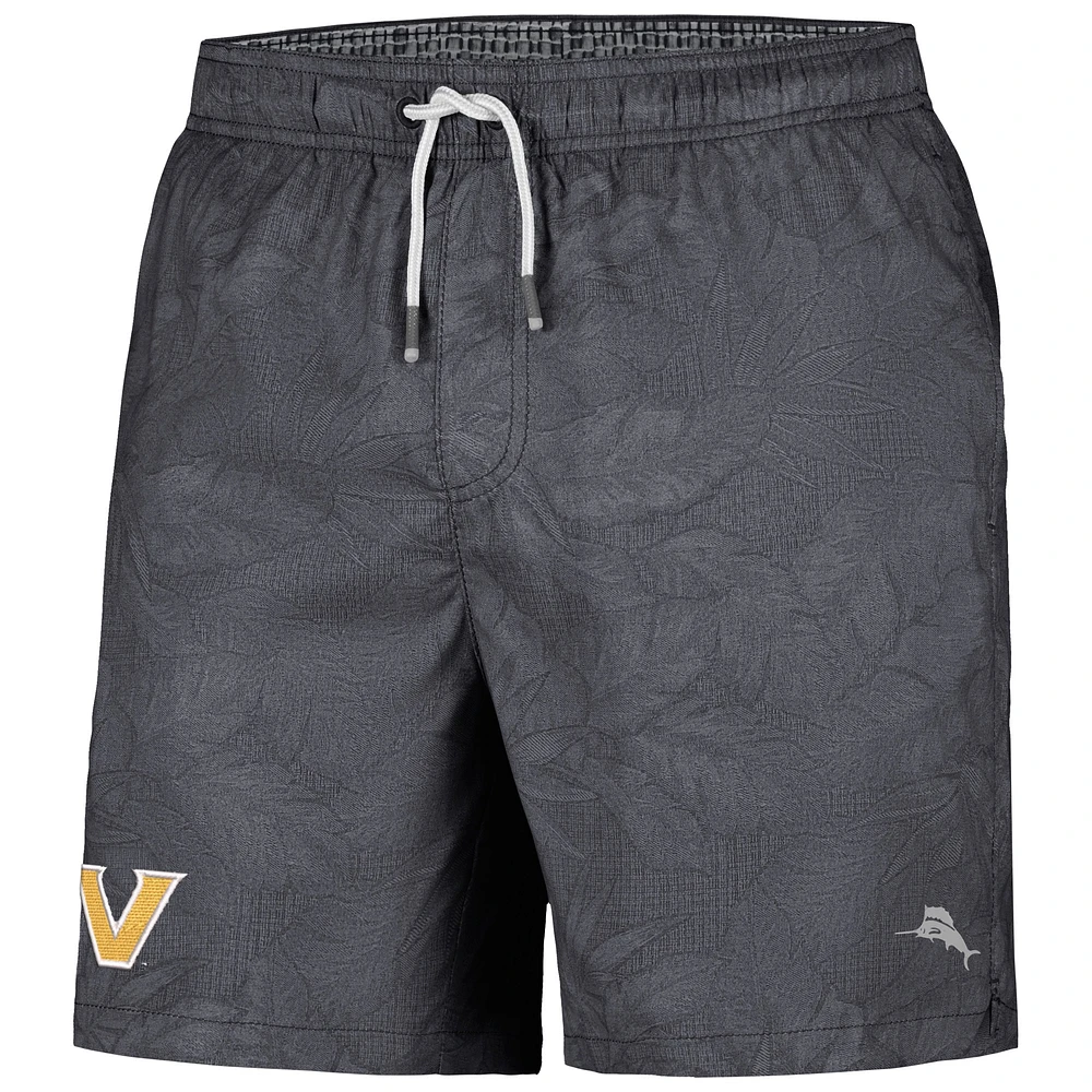 Men's Tommy Bahama Black Vanderbilt Commodores Naples Layered Leaves Swim Trunks