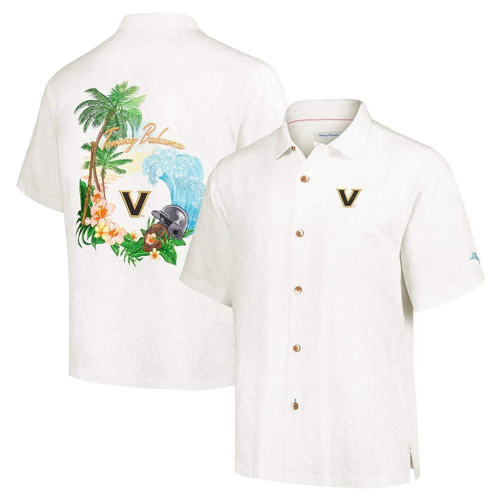 Men's Tommy Bahama Cream Vanderbilt Commodores Castaway Game Camp Button-Up Shirt