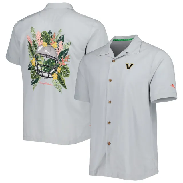 Men's Tommy Bahama Gray Navy Midshipmen Coconut Point Frondly Fan Camp IslandZone Button-Up Shirt Size: Medium