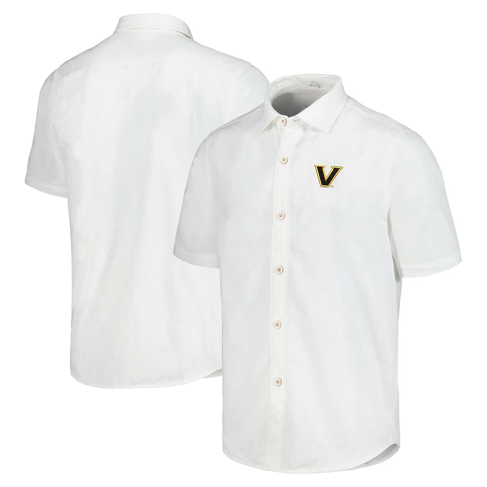 Chemise boutonnée Tommy Bahama blanche Vanderbilt Commodores Coconut Point Palm Vista IslandZone Camp pour hommes