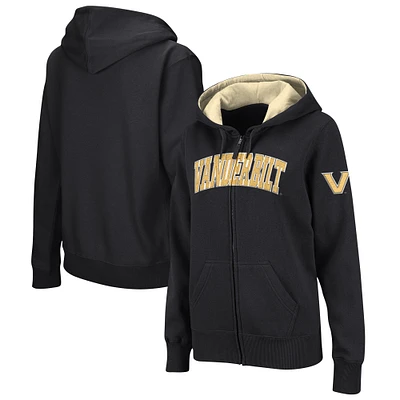 Sweat à capuche entièrement zippé Colosseum Black Vanderbilt Commodores pour femmes avec nom arqué