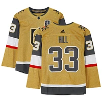 Maillot authentique adidas doré autographié par Adin Hill Vegas Golden Knights avec patch de la Coupe Stanley