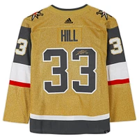 Maillot authentique adidas doré autographié par Adin Hill Vegas Golden Knights avec patch de la Coupe Stanley