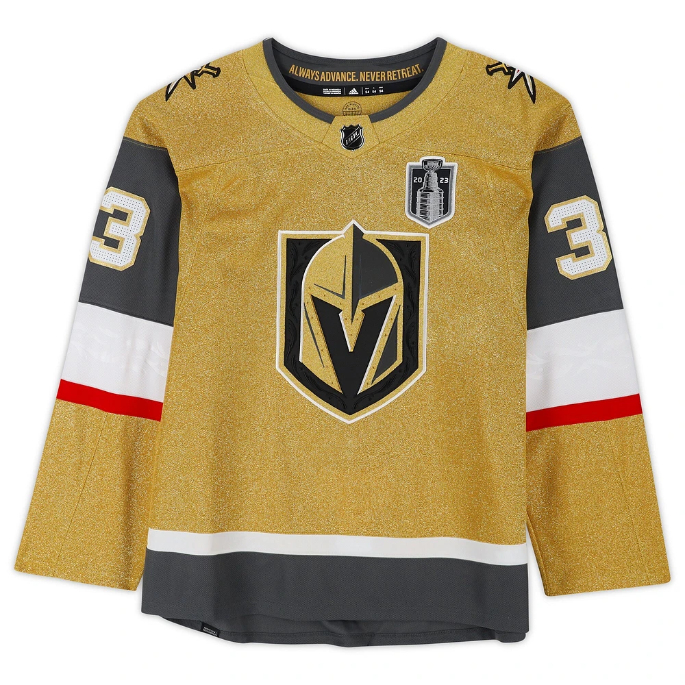Maillot authentique adidas doré autographié par Adin Hill Vegas Golden Knights avec patch de la Coupe Stanley
