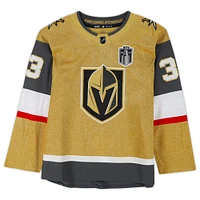 Maillot authentique adidas doré autographié par Adin Hill Vegas Golden Knights avec patch de la Coupe Stanley