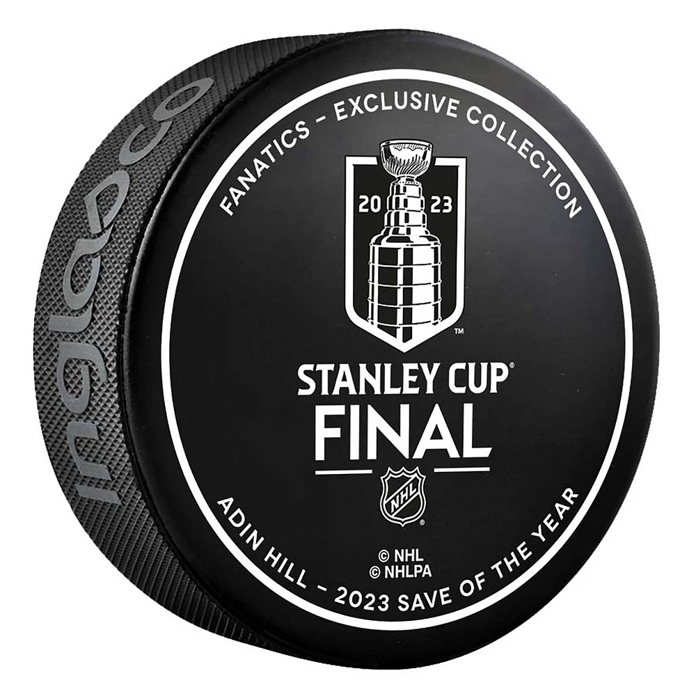 Rondelle de hockey sur glace des Golden Knights de Vegas d'Adin Hill lors de la finale de la Coupe Stanley d'Inglasco - Édition limitée de 2023