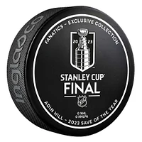 Rondelle de hockey sur glace des Golden Knights de Vegas d'Adin Hill lors de la finale de la Coupe Stanley d'Inglasco - Édition limitée de 2023