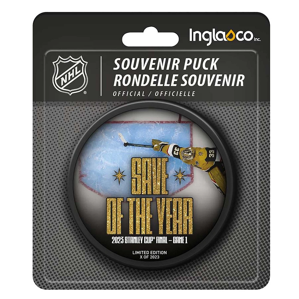 Rondelle de hockey sur glace des Golden Knights de Vegas d'Adin Hill lors de la finale de la Coupe Stanley d'Inglasco - Édition limitée de 2023
