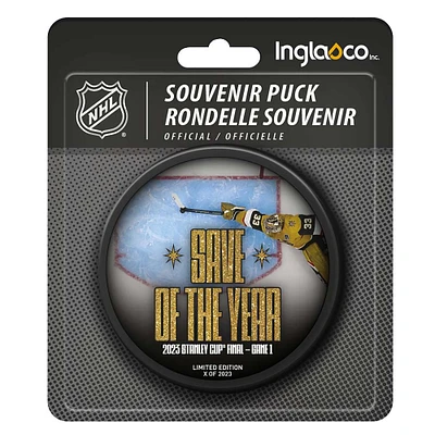 Rondelle de hockey sur glace des Golden Knights de Vegas d'Adin Hill lors de la finale de la Coupe Stanley d'Inglasco - Édition limitée de 2023