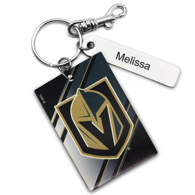 Porte-clés rectangle en cuir personnalisé Golden Knights de Vegas noir