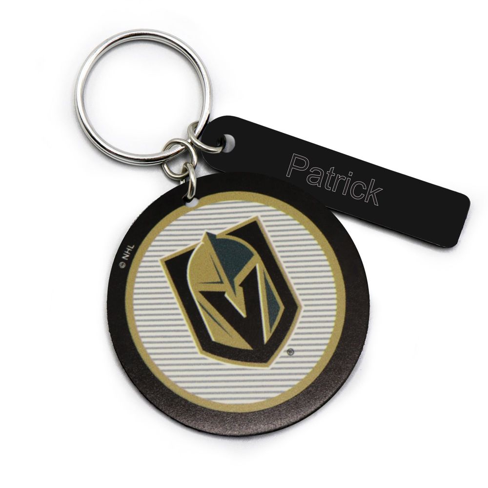 Black Vegas Golden Knights Personalized Leather Round Keychain