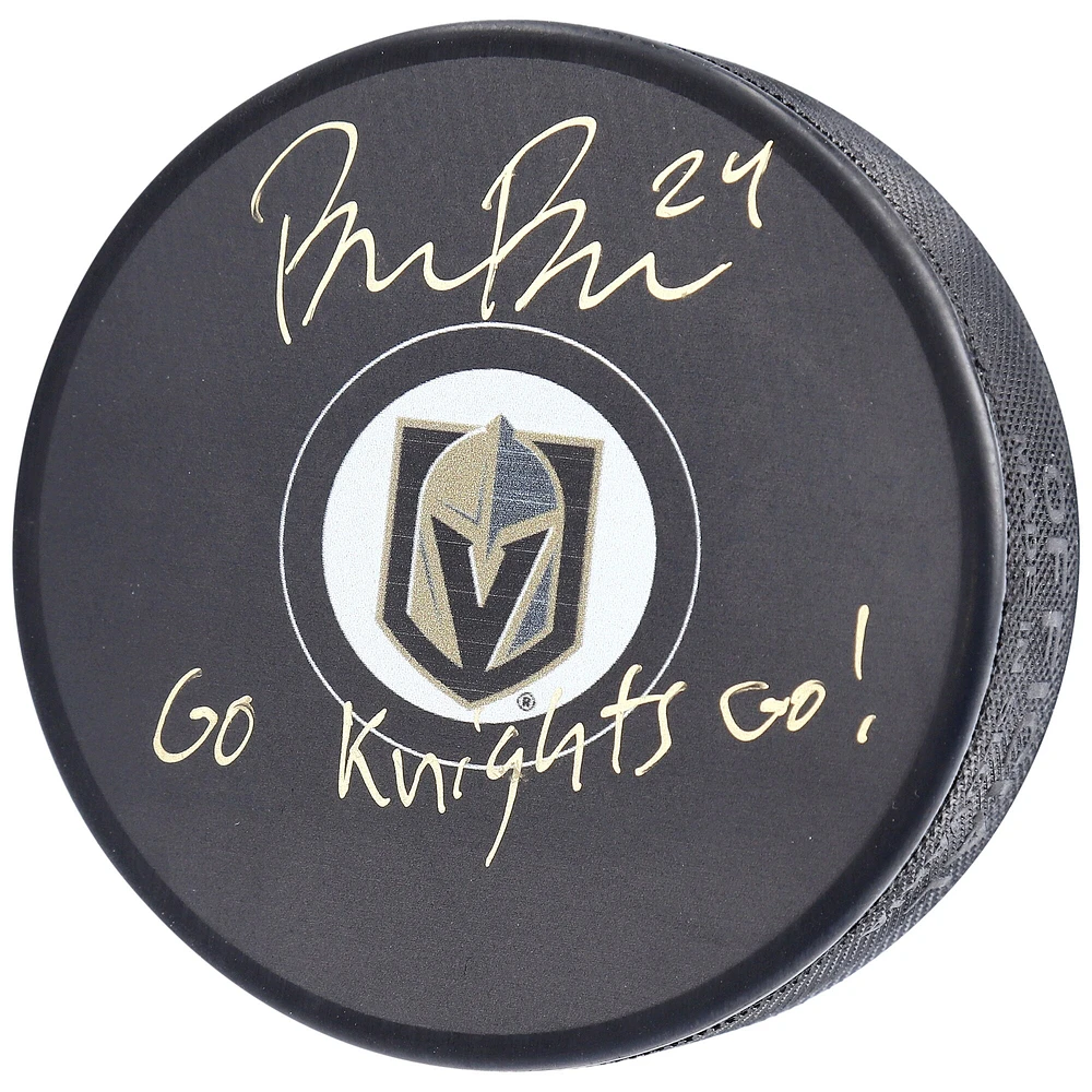 Rondelle de hockey autographiée par Brendan Brisson des Golden Knights de Vegas avec l'inscription « Go Knights Go! »