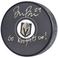 Rondelle de hockey autographiée par Brendan Brisson des Golden Knights de Vegas avec l'inscription « Go Knights Go! »
