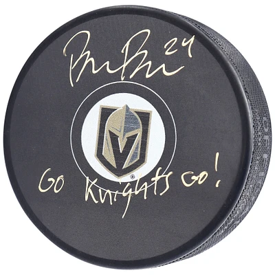 Rondelle de hockey autographiée par Brendan Brisson des Golden Knights de Vegas avec l'inscription « Go Knights Go! »