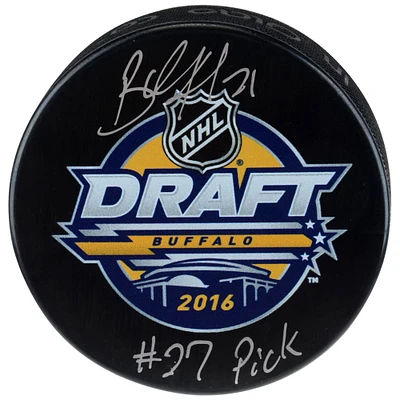 Brett Howden Vegas Golden Knights a dédicacé la rondelle de hockey avec logo du repêchage 2016 de la LNH avec inscription « #27 Pick »