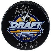 Brett Howden Vegas Golden Knights a dédicacé la rondelle de hockey avec logo du repêchage 2016 de la LNH avec inscription « #27 Pick »