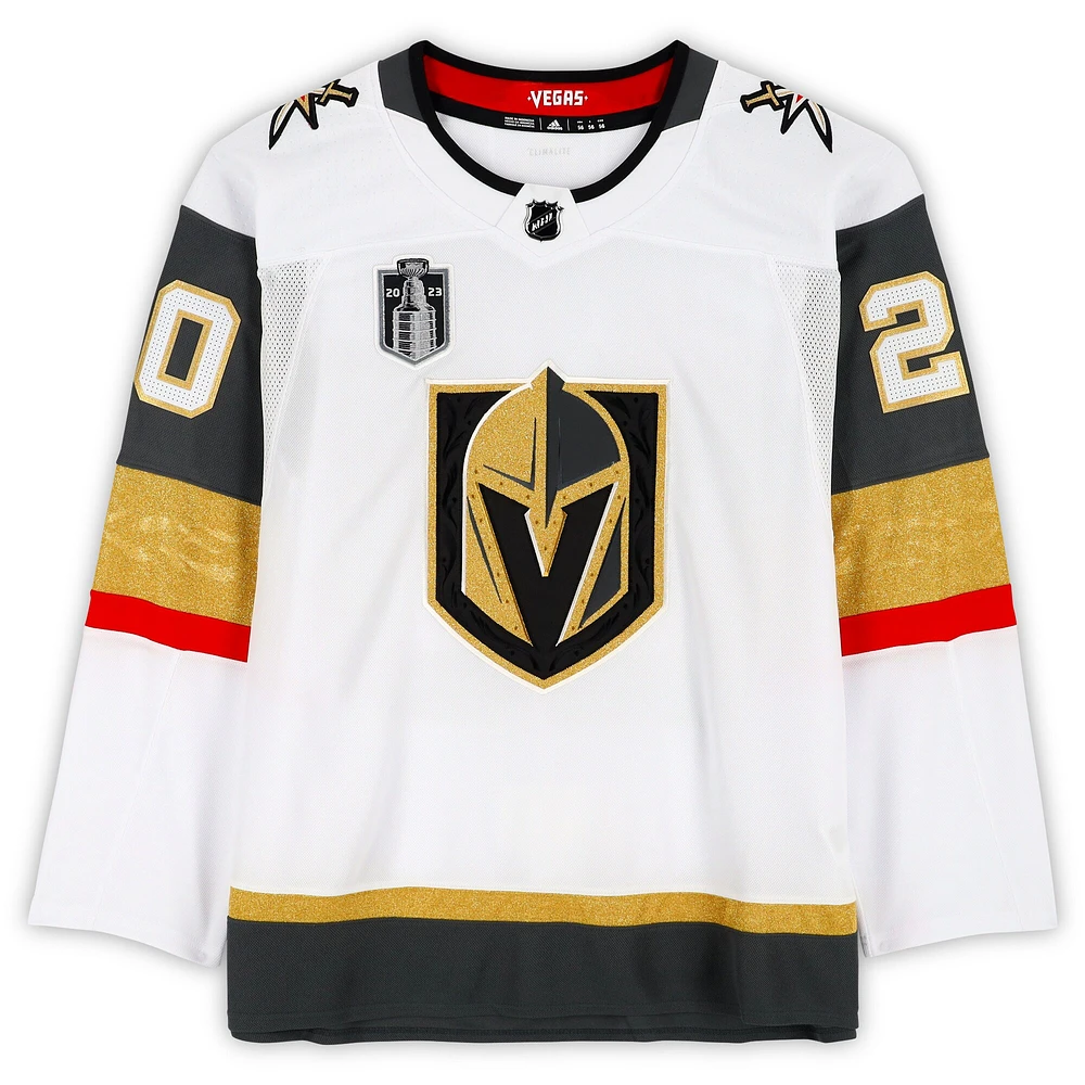 Maillot authentique adidas blanc autographié par Chandler Stephenson des Vegas Golden Knights avec écusson de la finale de la Coupe Stanley 2023 avec inscription « 2023 SC Champs »