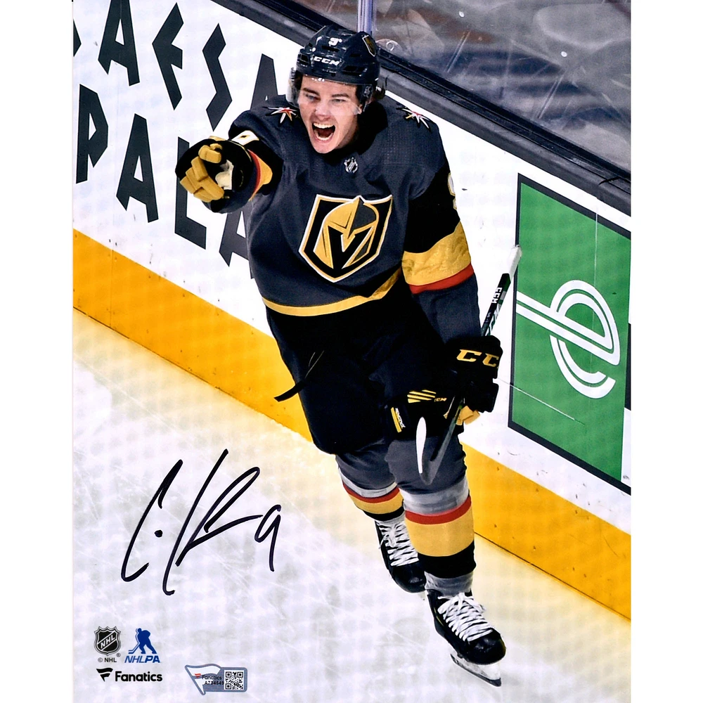 Cody Glass Vegas Golden Knights autographié 8'' x 10'' première photographie de célébration de but de la LNH