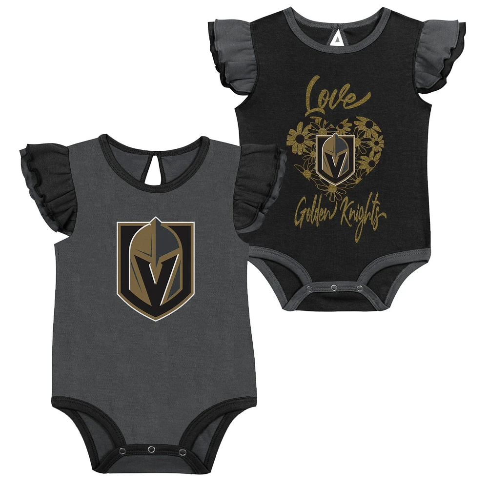 Ensemble de deux bodys d'entraînement pour filles, noir/gris, Vegas Golden Knights