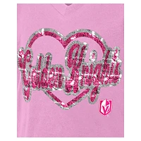 T-shirt à col en V sequins roses Vegas Golden Knights de New Era pour fille