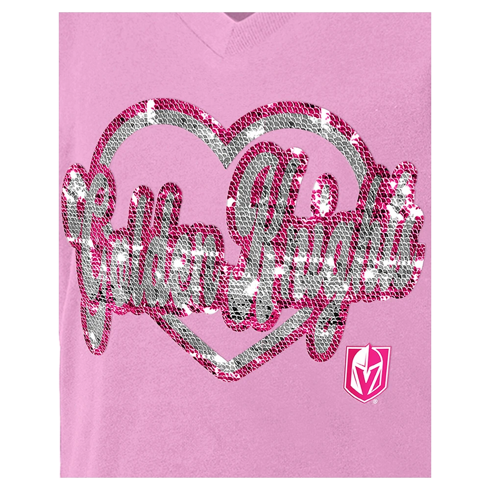 T-shirt à col en V sequins roses Vegas Golden Knights de New Era pour fille