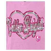 T-shirt à col en V sequins roses Vegas Golden Knights de New Era pour fille