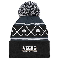 Bonnet tricoté à revers et pompon pour bébé Black Vegas Golden Knights Face-Off