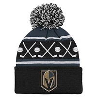 Bonnet tricoté à revers et pompon pour bébé Black Vegas Golden Knights Face-Off