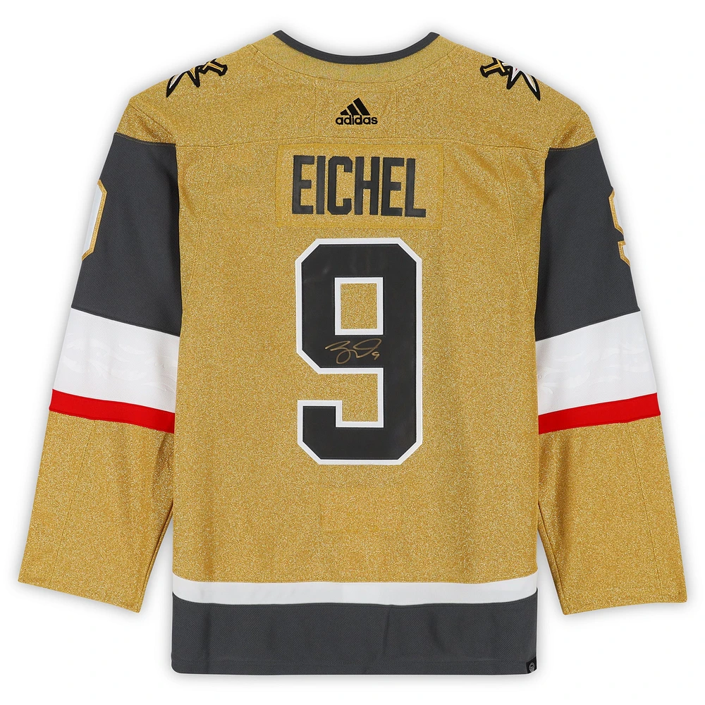 Maillot Adidas authentique doré autographié par Jack Eichel Vegas Golden Knights, champion de la Coupe Stanley 2023, avec écusson de la Coupe Stanley