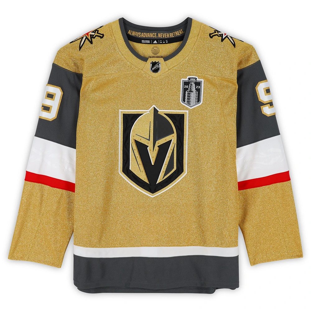 Maillot Adidas authentique doré autographié par Jack Eichel Vegas Golden Knights, champion de la Coupe Stanley 2023, avec écusson de la Coupe Stanley